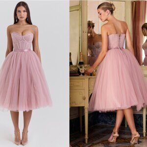 House of CB 'Darling' French Rose Tulle Midi Dress NWOT